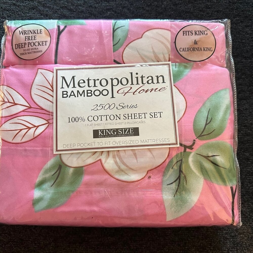 Metropolitan Bamboo Home King Sheet Set 2500 T.C. Egyptian Cotton - Pink Floral
